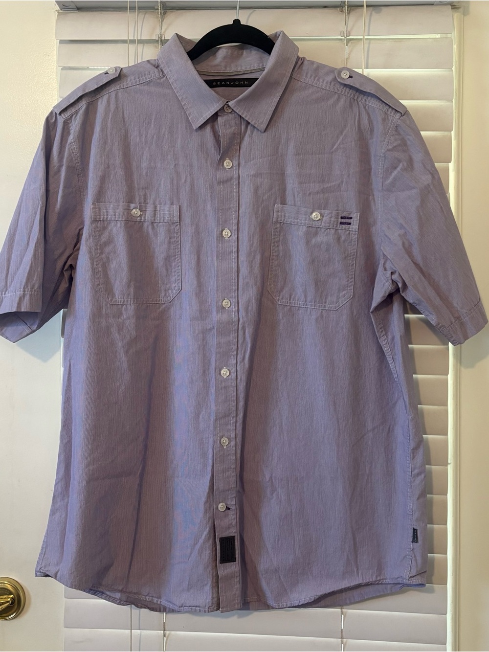 Sean John Men’s Button Up Shirt XL Purple Striped Short Sleeve Casual